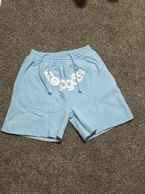 Men's Light Blue Athletic Drawstring Shorts with Front Logo